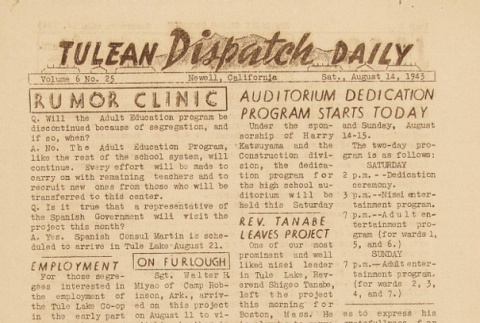 Tulean Dispatch Vol. 6 No. 25 (August 14, 1943) (ddr-densho-65-275)