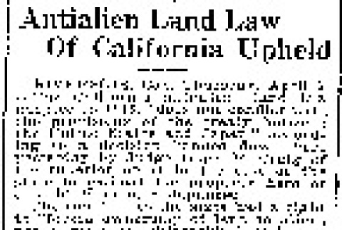 Antialien Land Law Of California Upheld (April 5, 1917) (ddr-densho-56-295)