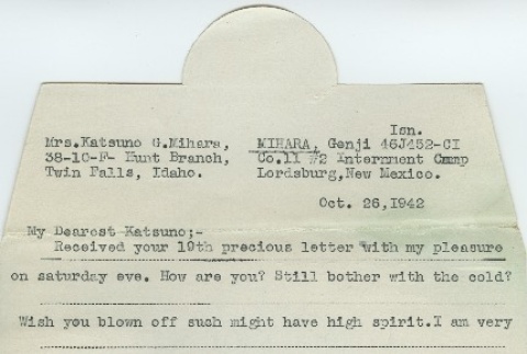 Letter from Issei man to wife (October 26, 1942) (ddr-densho-140-142)