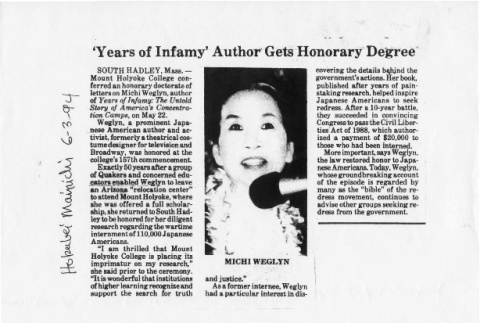Years of Infamy author gets honorary degree (ddr-csujad-24-95)