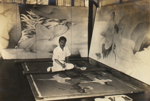 Ryushi Kawabata in his studio (ddr-njpa-4-549)