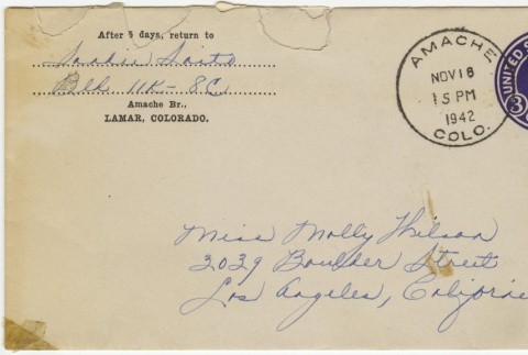 Letter (with envelope) to Molly Wilson from Sandie Saito (November 15, 1942) (ddr-janm-1-13)