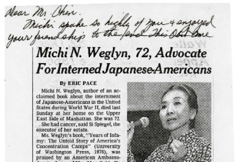 Michi N. Weglyn, 72, advocate for interned Japanese-Americans (ddr-csujad-24-126)