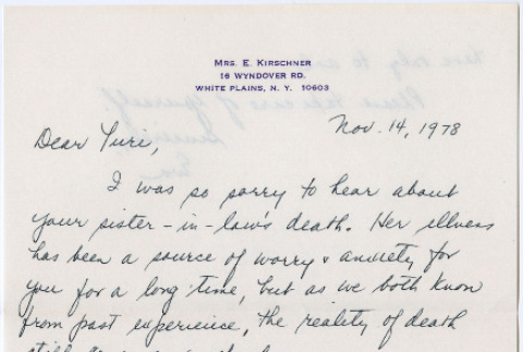 Condolence letter from Eva Kirschner to Yuri (Domoto) Tsukada (ddr-densho-329-1263)
