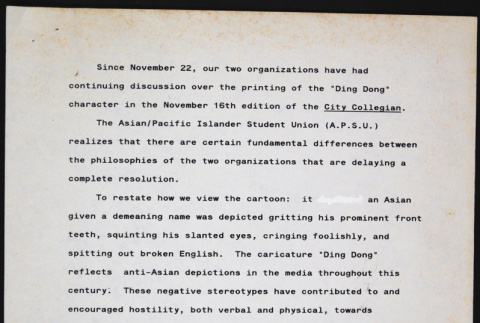 Draft Statement on City Collegian publishing of image (ddr-densho-530-23)