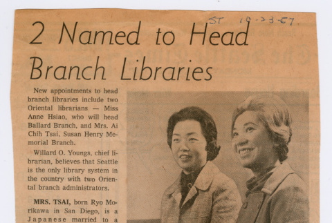 Seattle Times: 2 Named to Head Branch Libraries (ddr-densho-446-445)