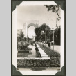Arch and reflecting pool (ddr-densho-475-477)