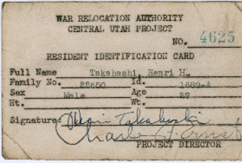 Resident Identification card, Central Utah Project (ddr-densho-410-11)