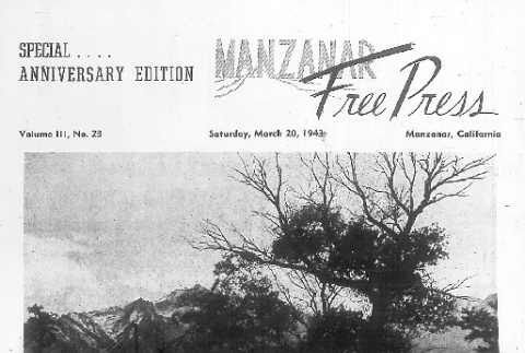 Manzanar Free Press Vol. III No. 23 Special Anniversary Edition (March 20, 1943) (ddr-densho-125-114)