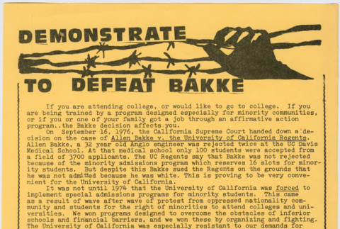 Demonstrate to Defeat Bakke Flyer (ddr-densho-444-61)