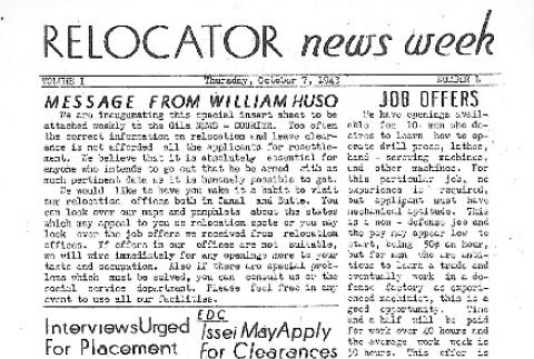 Relocator News Week Vol. I No. 1 (October 7, 1943) (ddr-densho-141-166)