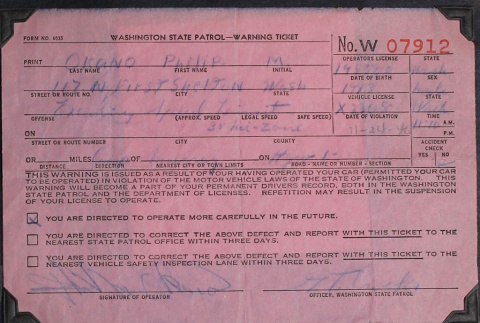 Washington State Patrol - Warning Ticket (ddr-densho-359-1303)
