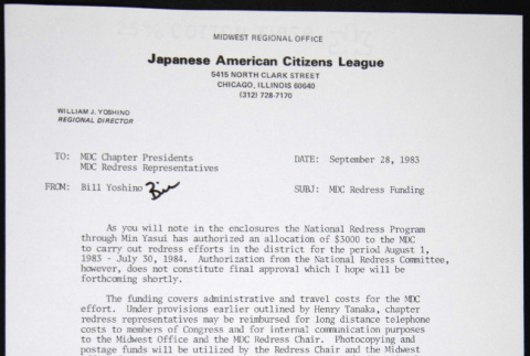 Memo to MDC Chapter Presidents from Bill Yoshino (ddr-chijacl-1-261)