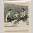 Henri Takahashi, Martha Nozawa, Tomoye Takahashi sitting on hillside (ddr-densho-426-1405)