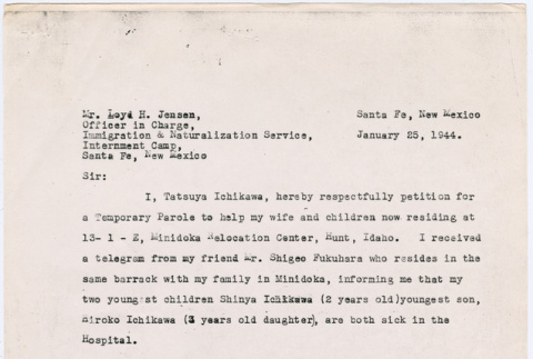 Letter from Tatsuya Ichikawa to Loyd H. Jenson (ddr-densho-258-204)