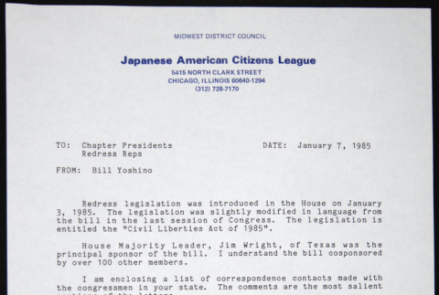 Memo to Chapter Presidents from Bill Yoshino (ddr-chijacl-1-253)