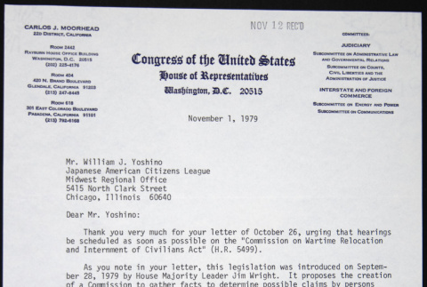 Letter to William Yoshino from Carlos Moorhead (ddr-chijacl-1-405)