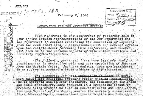 Excerpt from a memo from J. Edgar Hoover to Francis Biddle (ddr-densho-67-102)