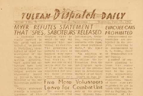 Tulean Dispatch Vol. 5 No. 70 (June 10, 1943) (ddr-densho-65-237)