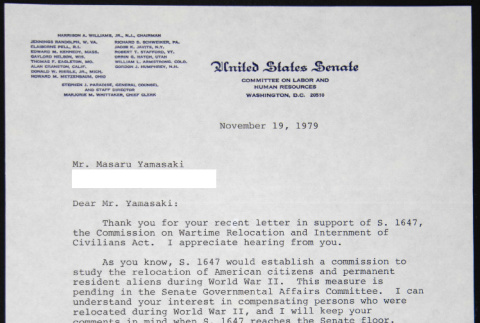 Letter to Masaru Yamasaki from Howard Metzenbaum (ddr-chijacl-1-386)