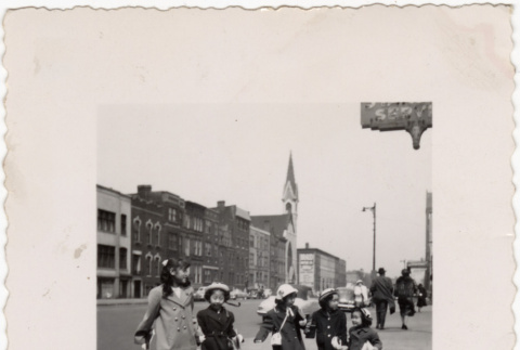 Five young girls returning from Elm-LaSalle Bible Sunday School (ddr-densho-409-17)