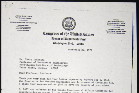 Letter to Terry Ishihara from John Myers (ddr-chijacl-1-393)