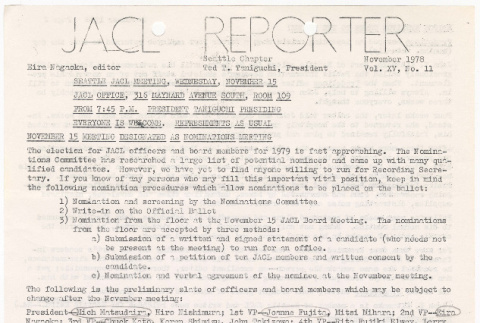 Seattle Chapter, JACL Reporter, Vol. XV, No. 11, November 1978 (ddr-sjacl-1-273)