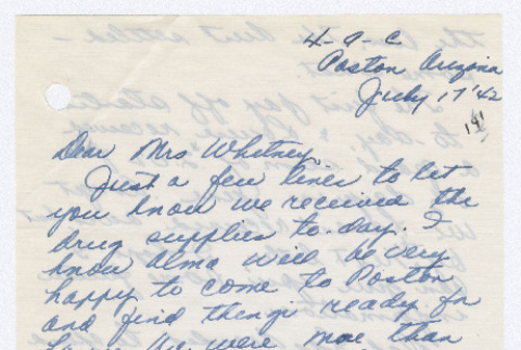 [ Letter to Mrs. Whitney from Fumiko Fukuda | July 17, 1942 ] (ddr-janm-22-30)