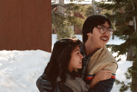 Jeanne Nishioka and Craig So on a snow hike (ddr-densho-336-1567)
