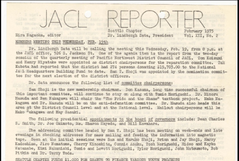 Seattle Chapter, JACL Reporter, Vol. XIII, No. 2, February 1975 (ddr-sjacl-1-243)