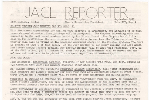Seattle Chapter, JACL Reporter, Vol. XIV, No. 9, September 1977 (ddr-sjacl-1-204)