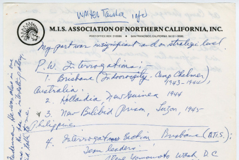 Walter Tanaka notes (ddr-densho-1007-991)