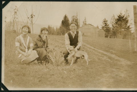 Sisters, brother, and dog (ddr-densho-359-512)