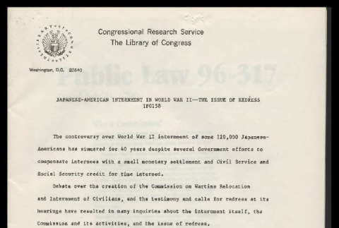 Japanese American internment in World War II--the issue of redress IPO158 (ddr-csujad-55-157)