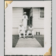 Three African American men on steps, Phil Jackson seated on left (ddr-densho-434-178)