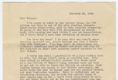 Letter from Amy Morooka to Violet Sell (ddr-densho-457-41)