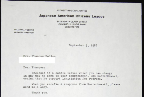 Letter to Frances Fujise from Bill Yoshino (ddr-chijacl-1-667)