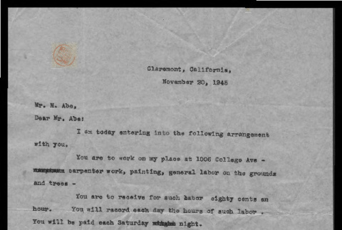 Letter from H.C. Herring to Mr. M. Abe, November 20, 1945 (ddr-csujad-55-26)