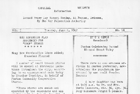 Poston Information Bulletin Vol. I No. 18 (June 2, 1942) (ddr-densho-145-18)