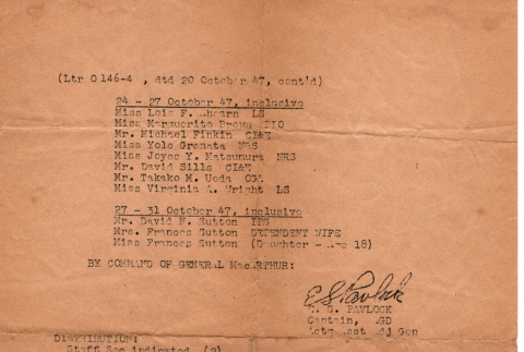 List of recipients of letters (ddr-densho-563-61)