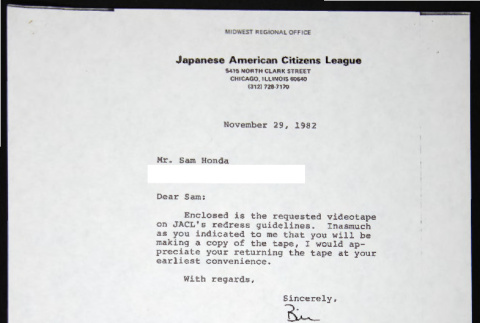 Letter to Sam Honda from William Yoshino (ddr-chijacl-1-775)