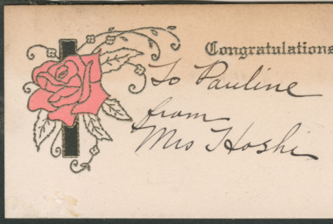 Congratulations card to Pauline from Mrs. Hoshi (ddr-densho-316-142)