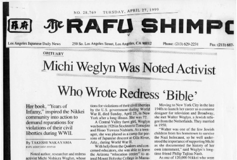 Michi Weglyn was noted activist who wrote redress 'bible' (ddr-csujad-24-132)