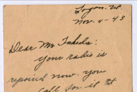 Postcard from Sears Roebuck to Chizu Takeda (ddr-densho-501-259)