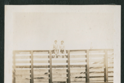 Two kids on a fence (ddr-densho-378-377)
