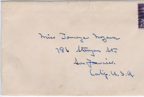 Envelope addressed to Tomoye Nozawa (ddr-densho-410-215)
