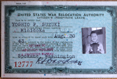 Yoshio Suzuki War Relocation Authority card (ddr-densho-1007-615)