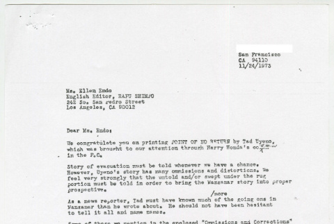 Letter from Elaine and Karl Yoneda to Ellen Endo (ddr-densho-1007-895)