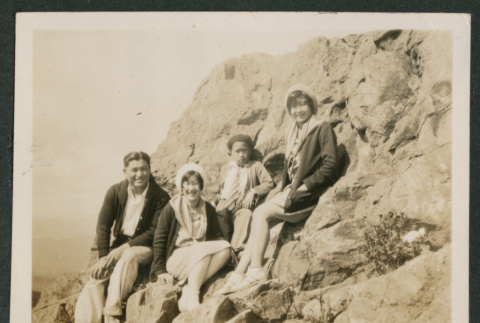 group photo on a rock (ddr-densho-378-788)