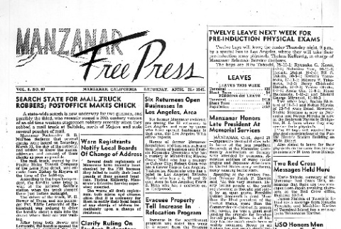 Manzanar Free Press Vol. 6 No. 87 (April 21, 1945) (ddr-densho-125-331)
